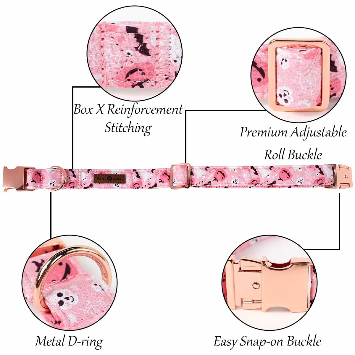 Lionet Paws Halloween Dog Collar Pink Cotton Adjustable Small