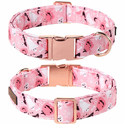 Lionet Paws Halloween Dog Collar Pink Cotton Adjustable Small