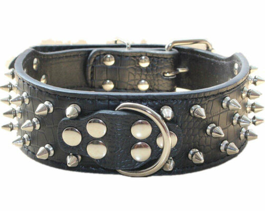 haoyueer Leather Spiked Studded Dog Collar & Chain Leash Set