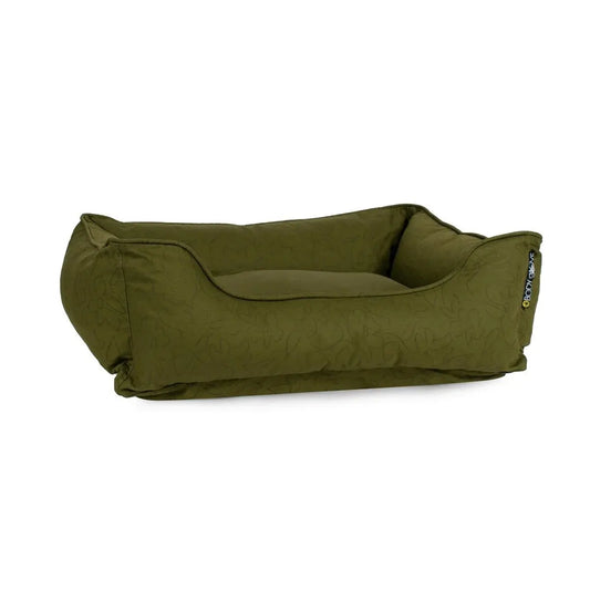 K9 Outdoors Paintflower dog bed for large dogs in olive green with a cozy design for comfort