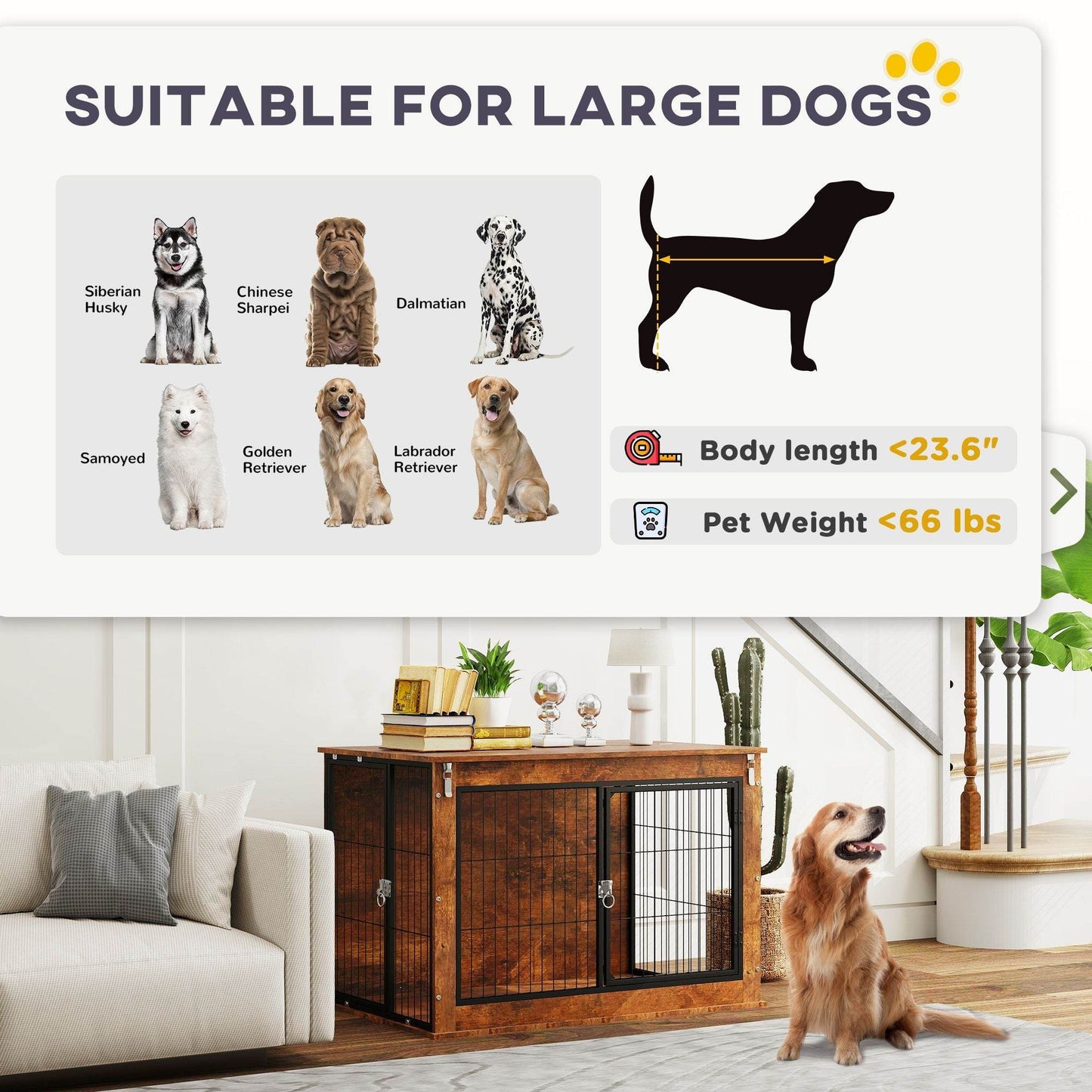 Purrfect Pet Kingdom Double Door Wooden Dog Crate Purrfect Pet Kingdom