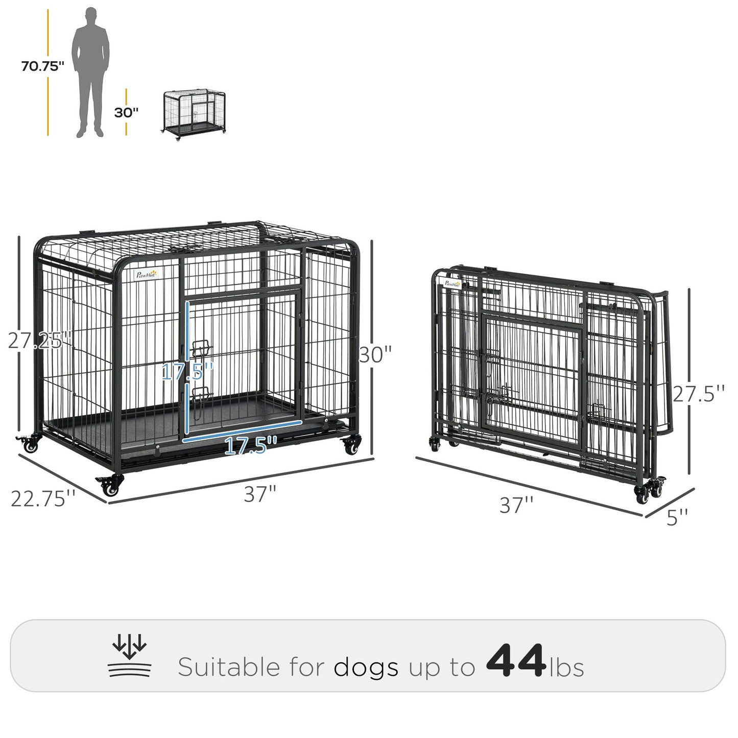 Purrfect Pet Kingdom Foldable Metal Dog Kennel 37 Inch Purrfect Pet Kingdom