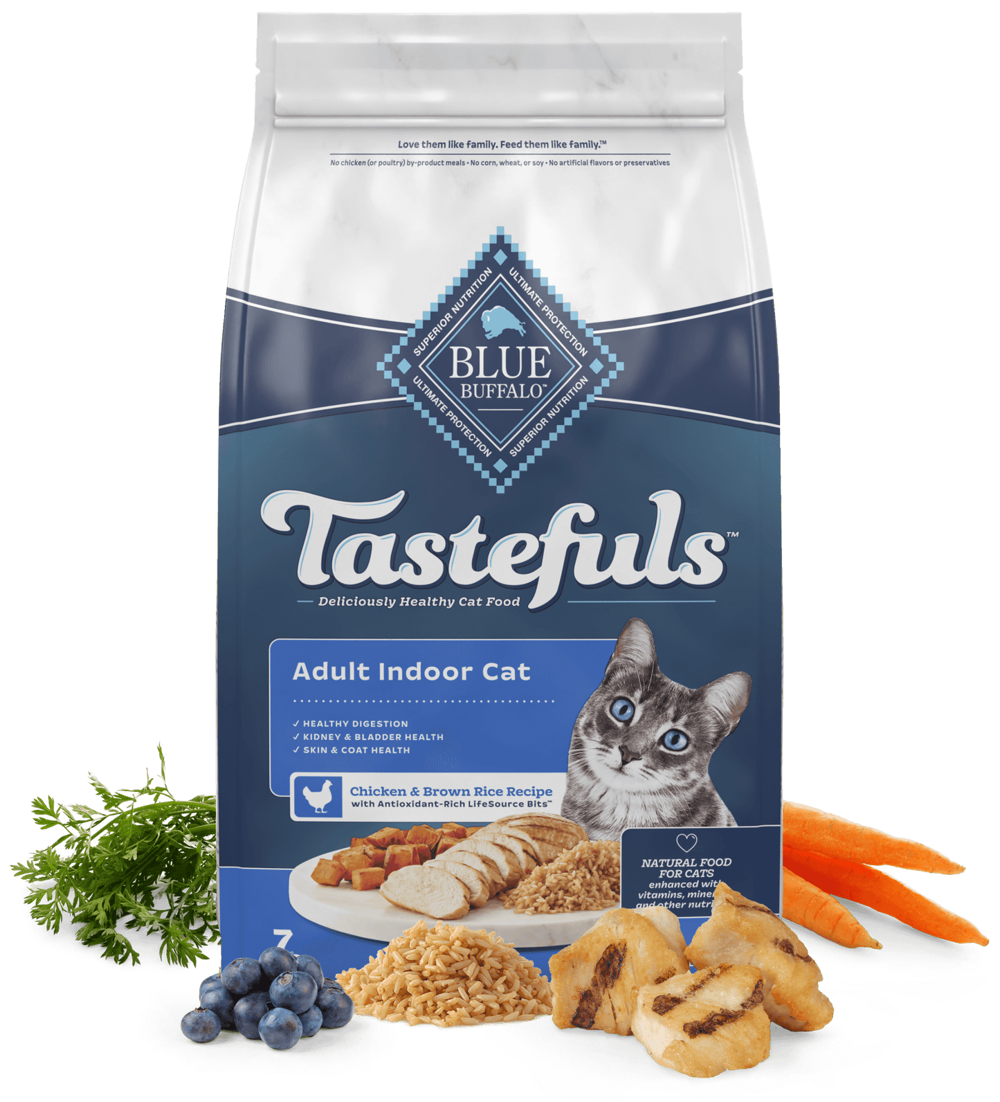 Blue Buffalo Blue Tastefuls Adult Indoor Cat Chicken & Brown Rice Dry Cat Food - Blue Buffalo Dry Cat Food - The Family Pet