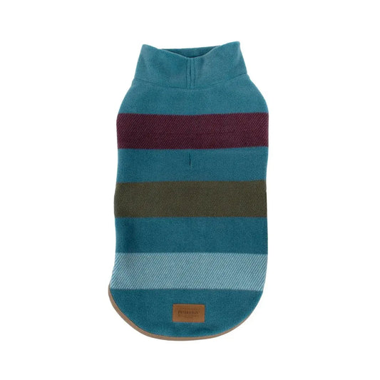 Pendleton dog vest in teal with colorful stripes, perfect for keeping your dog warm and stylish