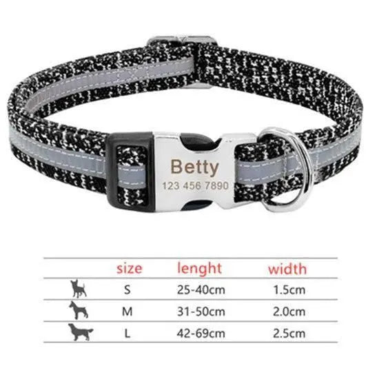 Purrfect Pet Kingdom personalized pet ID collar in black with reflective stripe and custom name tag