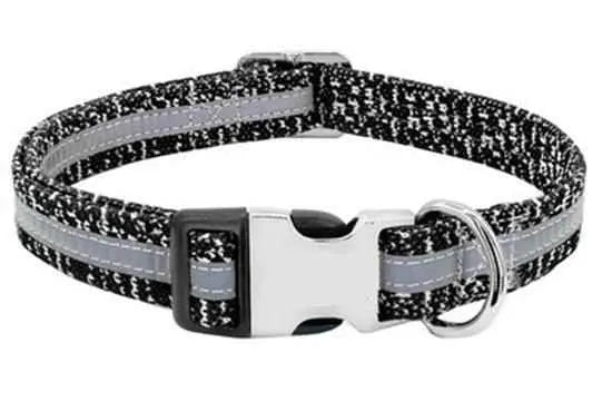 Purrfect Pet Kingdom personalized pet ID collar black and gray with reflective strip and buckle closure
