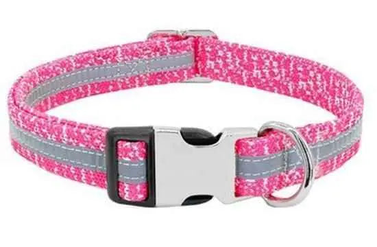 Pink personalized pet ID collar with reflective strip and metal buckle by Purrfect Pet Kingdom