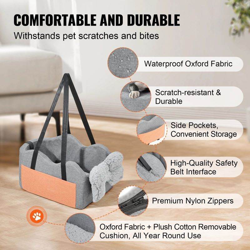 Purrfect Pet Kingdom pet car seat for small dogs with durable waterproof Oxford fabric and safety belt interface