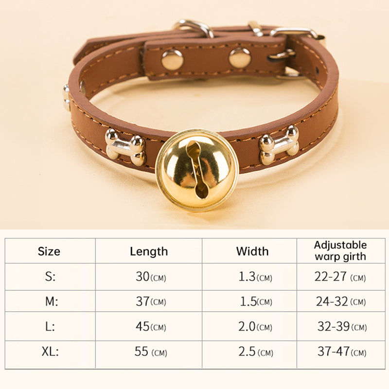 Brown Cat Collar with Bone Design and Gold Bell, ideal pet collar accessories with bone design