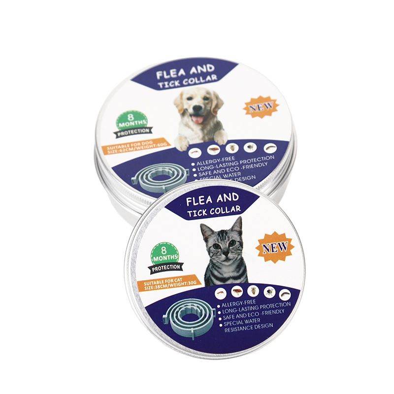Purrfect Pet Kingdom flea and tick collar for pets in metal tins with dog and cat images