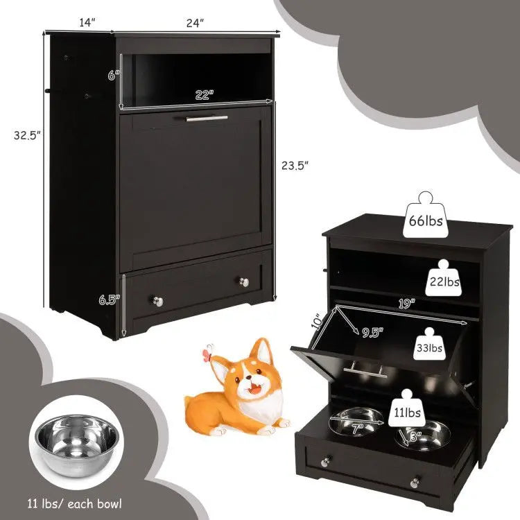 Purrfect Pet Kingdom Pet Food Bowl Stand with Hidden Compartment Purrfect Pet Kingdom