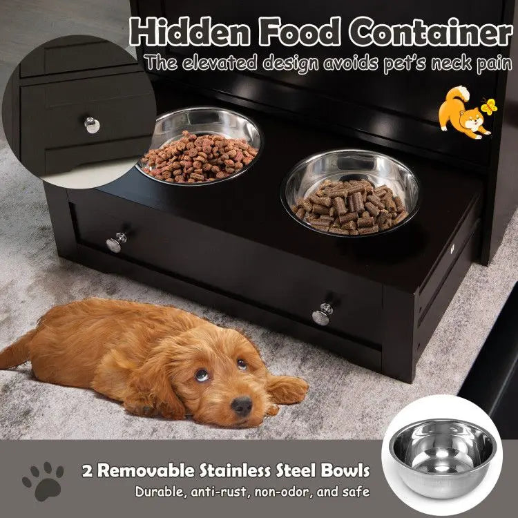 Purrfect Pet Kingdom Pet Food Bowl Stand with Hidden Compartment Purrfect Pet Kingdom
