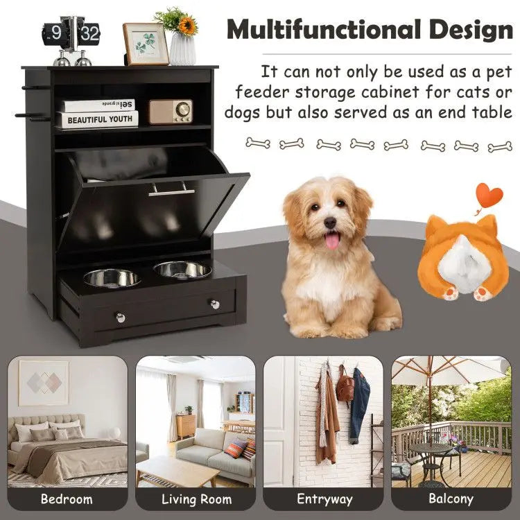 Purrfect Pet Kingdom Pet Food Bowl Stand with Hidden Compartment Purrfect Pet Kingdom
