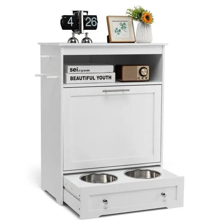 Purrfect Pet Kingdom Pet Food Bowl Stand with Hidden Compartment White Purrfect Pet Kingdom