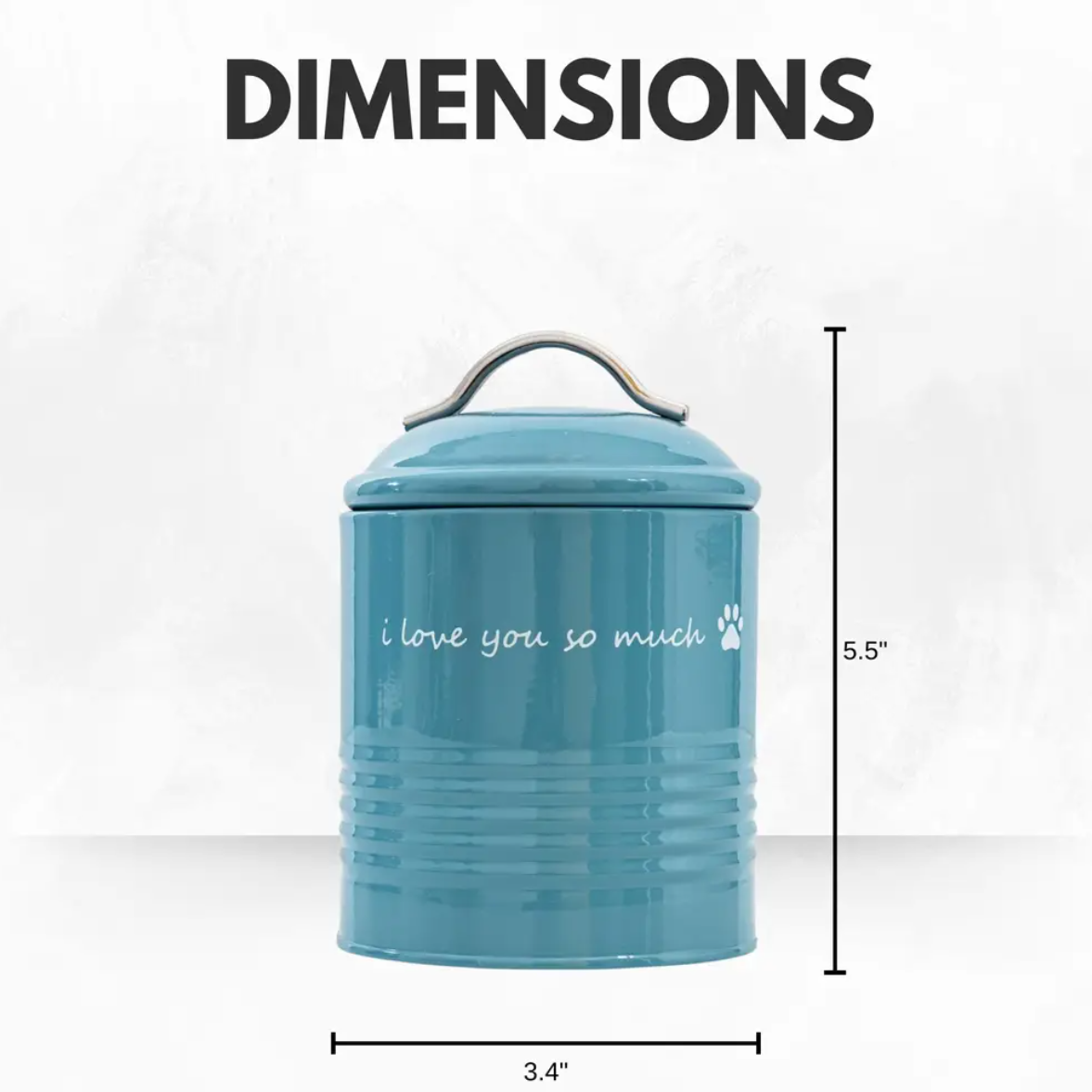 Blue pet food container with a lid and a charming paw print design for storing pet food