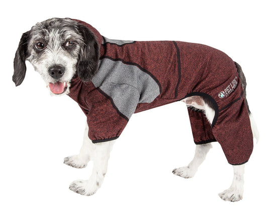 Pet Life Active 'Fur-Breeze' Medium-Weight 4-Way-Stretch Full Body Hooded Dog Yoga Sweater