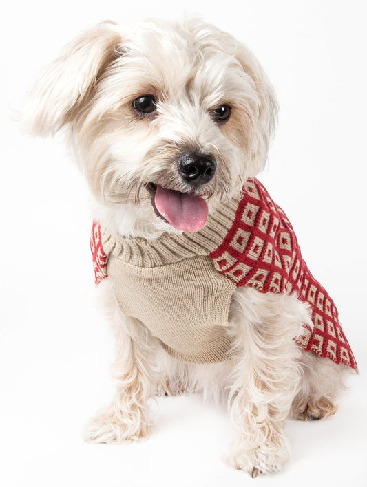 Pet Life ® 'Butterscotch' Box Weaved Heavy Cable Knitted Designer Turtle Neck Dog Sweater