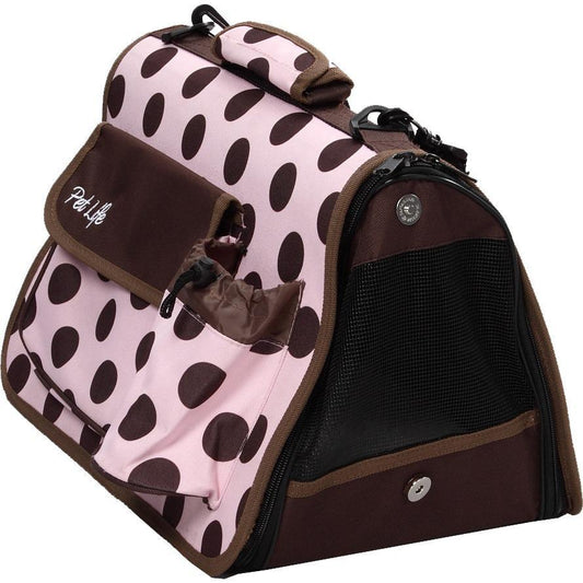 Pet Life ® Casual Polka-Dotted Airline Approved Folding Zippered Collapsible Travel Pet Dog Carrier w/ Pouch