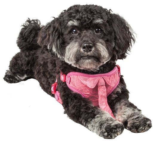 Pet Life ® 'Chichi Shaggy' Mesh Reversed Adjustable Fashion Dog Harness W/ Shaggy Neck Tie