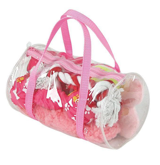 Pet Life ® 'Duffle Bag' 8 Piece Jute Rope and Rubberized Squeak Chew Pet Dog Toy Gift Set