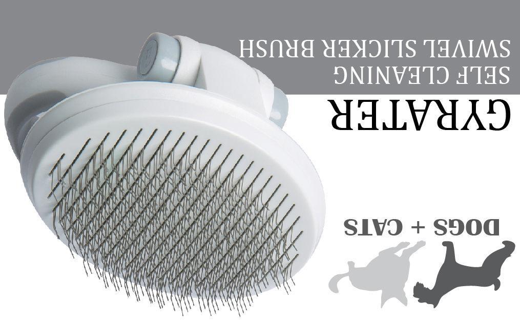 White Gyrater self-cleaning swivel slicker brush with fine metal bristles for grooming dogs and cats.