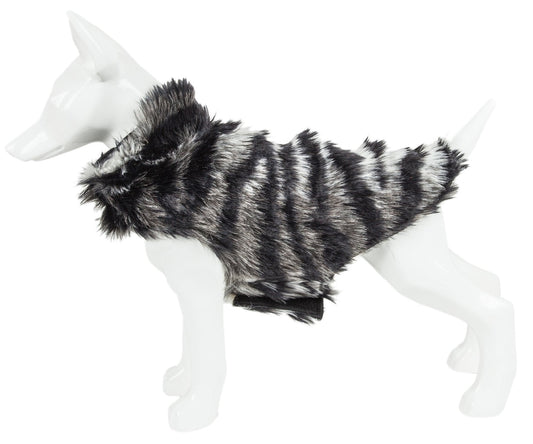 Pet Life ® Luxe 'Chauffurry' Zebra Patterned Designer Mink Fur Dog Coat