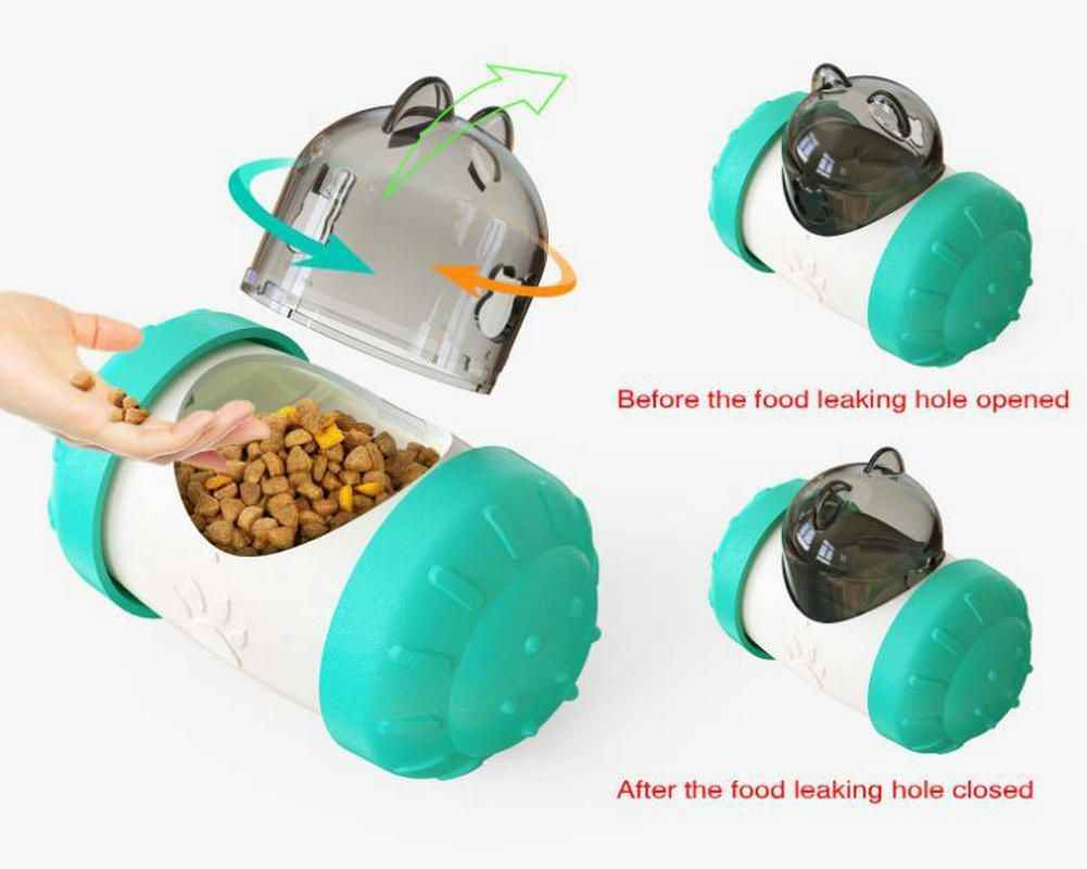 Purrfect Pet Kingdom pet snack dispensing puzzle toy with rotating lid and teal grips for durable chew play