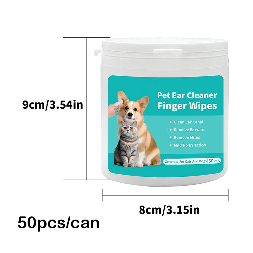 GBS Online Sales Pet Ear Cleaner Finger Wipes for ear care fingertips for pets, 50 wipes per canister