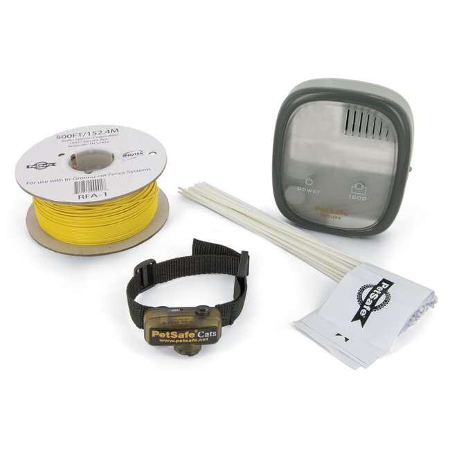 Perimeter Technologies Wireless Cat Fence System with collar, battery, wire spool, and installation accessories