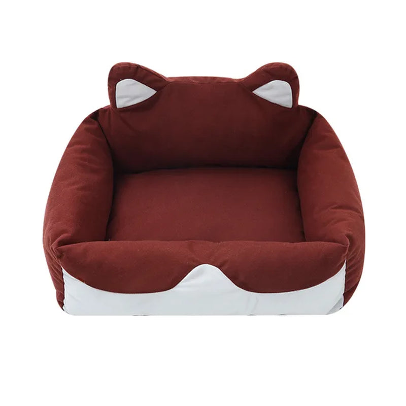 Cozy brown plush dog and cat bed for comfort with cute ear design and soft fabric