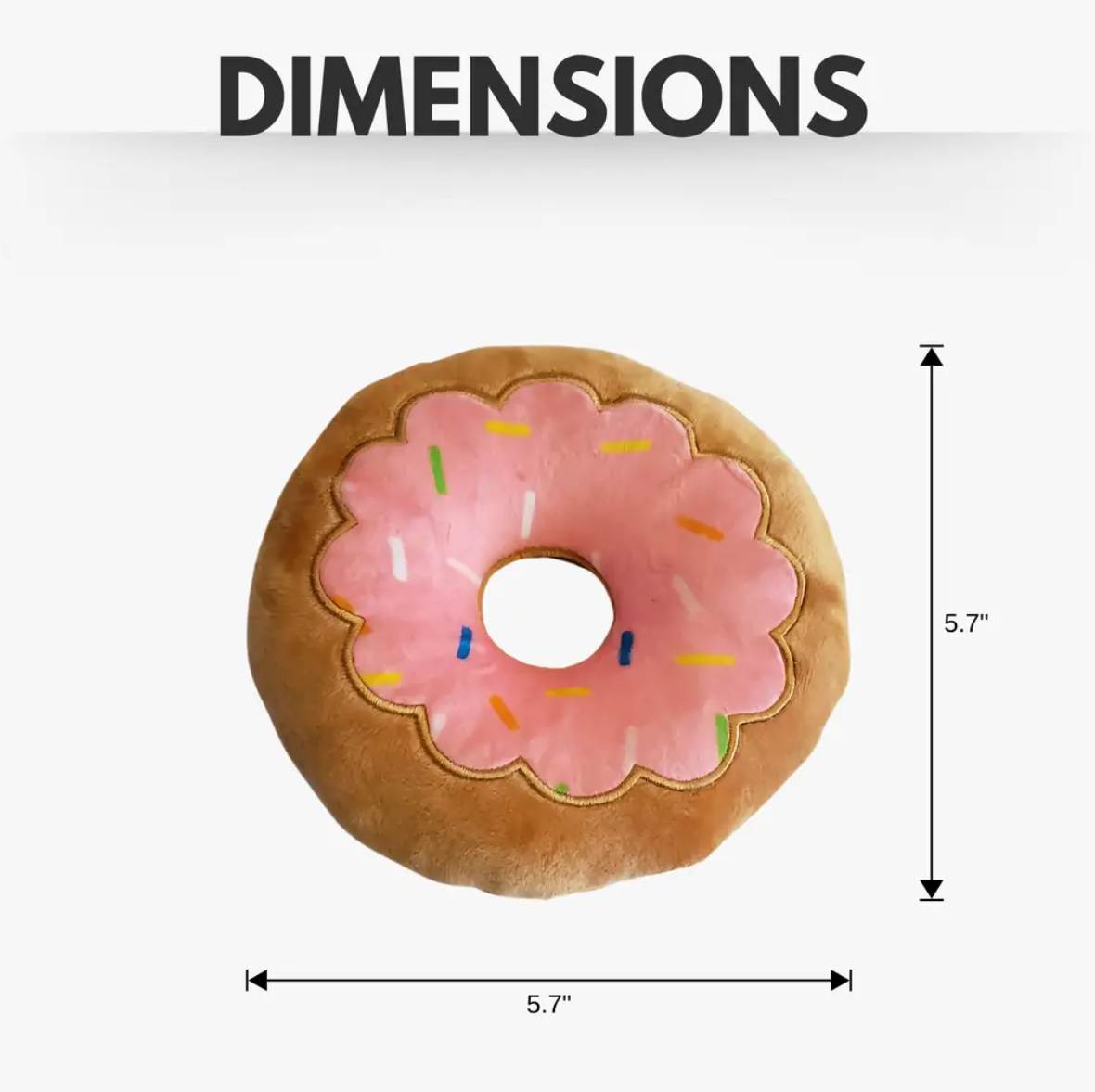 Plush Dog Toy in the shape of a donut with colorful sprinkles and soft texture