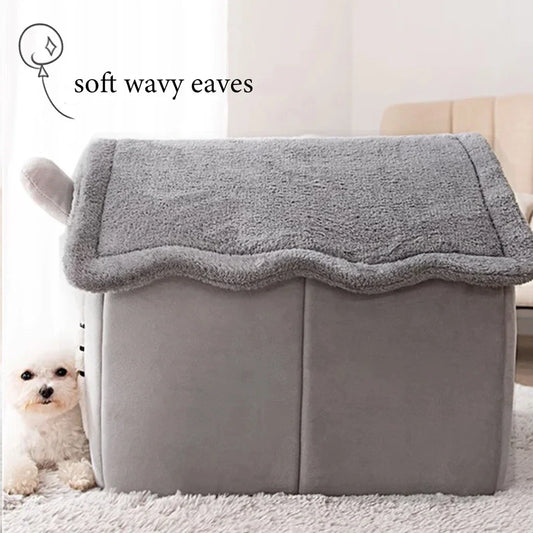 Soft portable dog house for medium dogs with wavy eaves for comfort and style