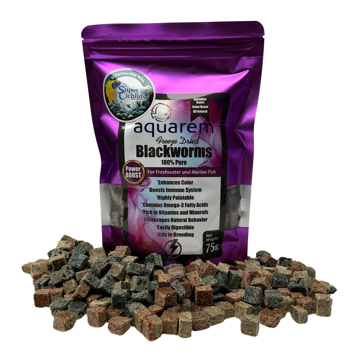 Freeze-Dried Blackworms Power Boost – Natural, Color Boost, Spirulina Cubes