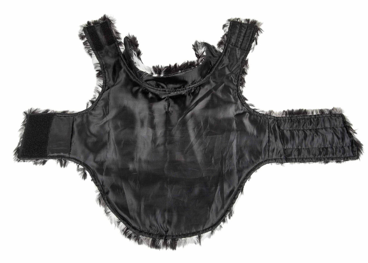 Black faux leather dog coat with fur trim from Purrfect Pet Kingdom premium pet apparel for dogs