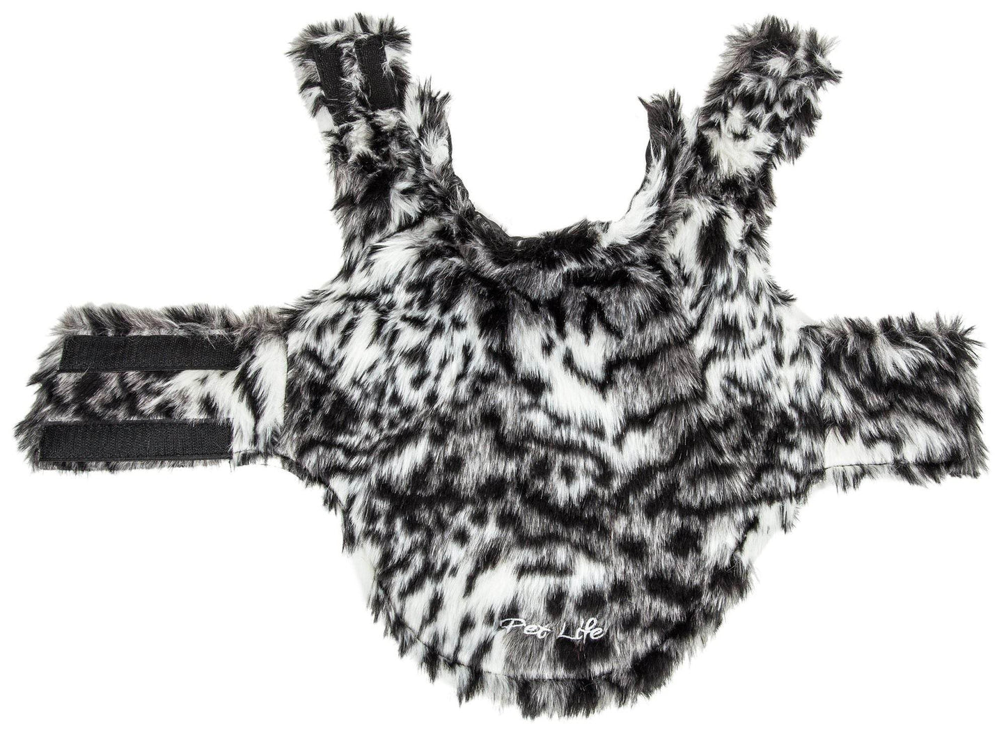 Purrfect Pet Kingdom black and white faux fur dog coat for premium pet apparel for dogs