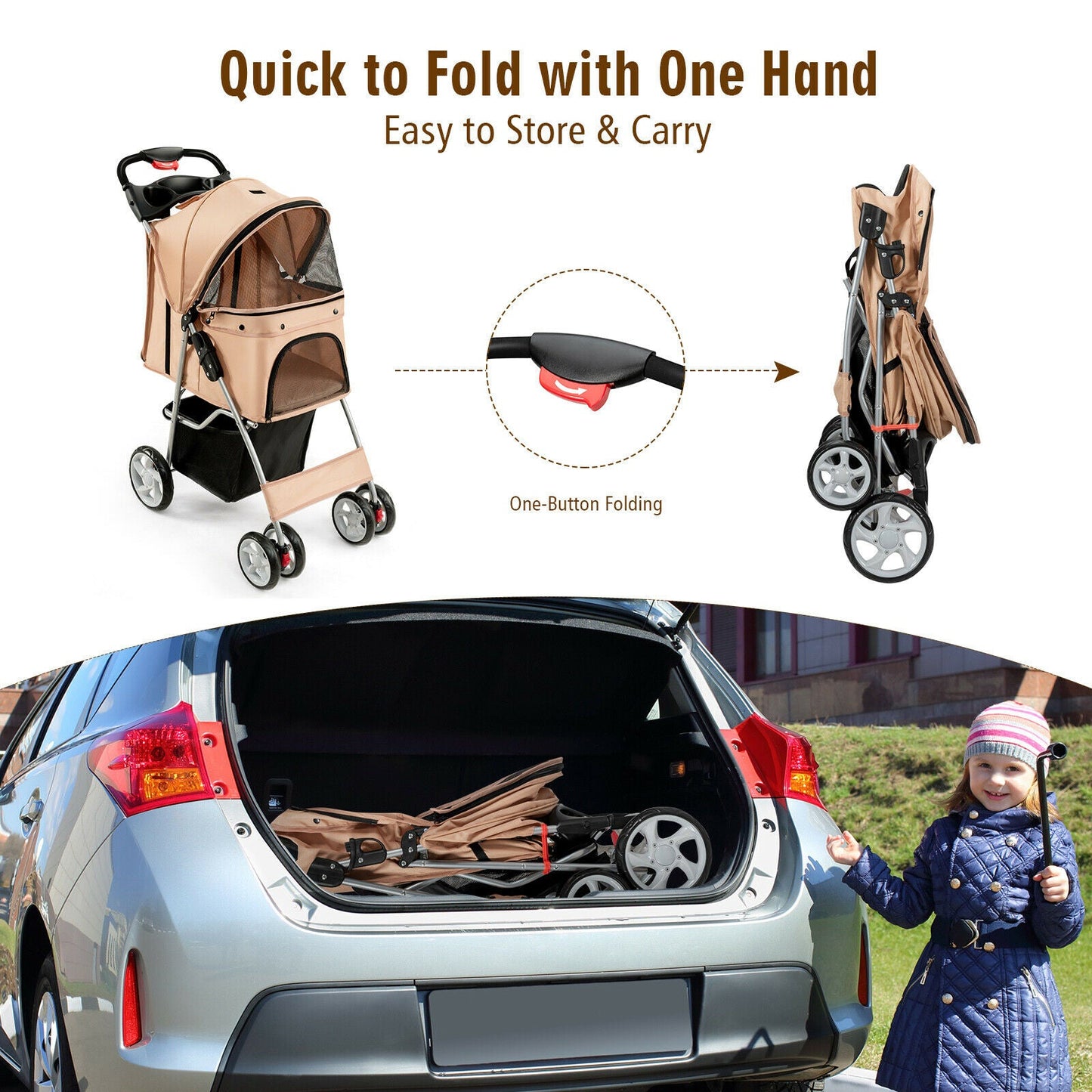 Pet Stroller - Foldable 4-Wheel Travel Carrier for Dogs