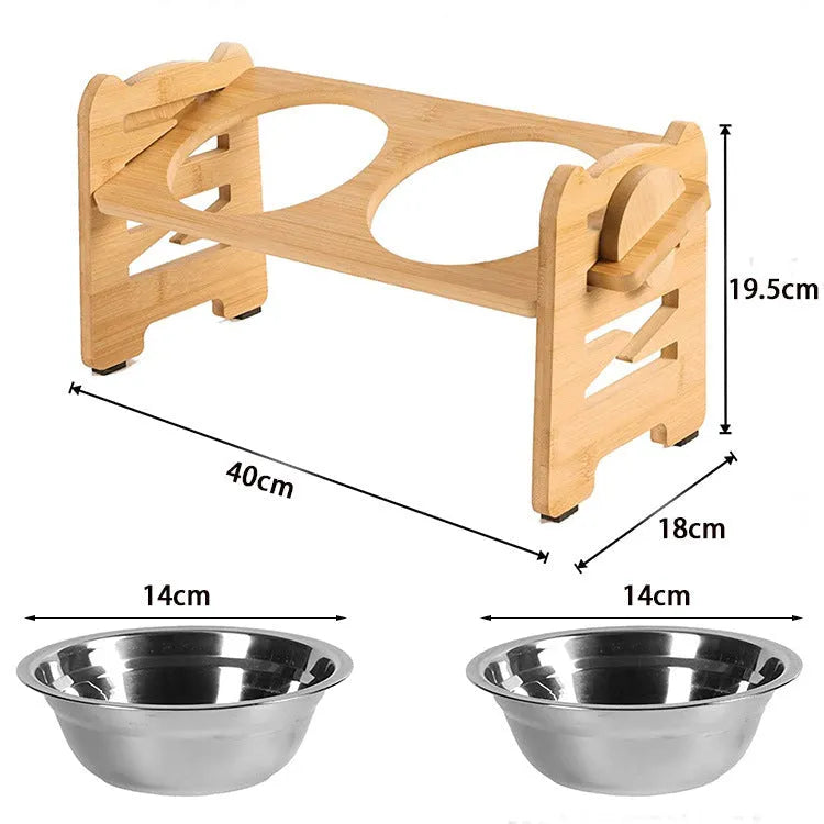 Purrfect Pet Kingdom® - Dog Food Neck Protection Wooden Pet Bowl Rack - Bowls