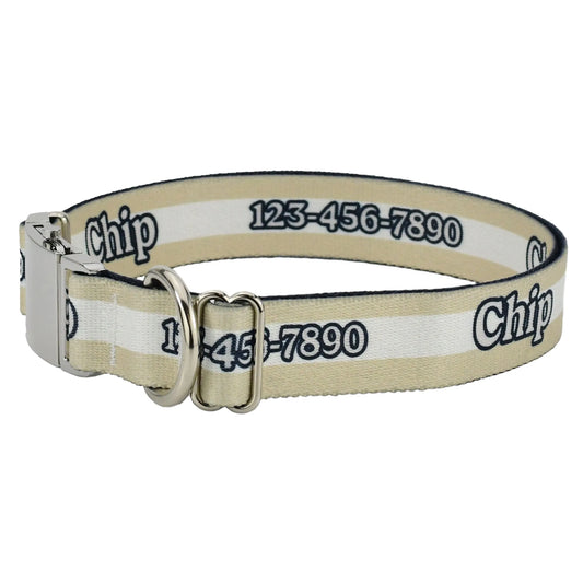 Purrfect Pet Kingdom - Personalized Tan Mighty Stripes Dog Collar - Collars