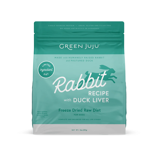 Green Juju Rabbit Recipe With Duck Liver Freeze Dried Dog Food (14OZ) - Freeze Dried Dog Food - The Family Pet
