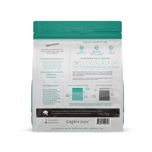 Green Juju Rabbit Recipe With Duck Liver Freeze Dried Dog Food (14OZ) - Freeze Dried Dog Food - The Family Pet