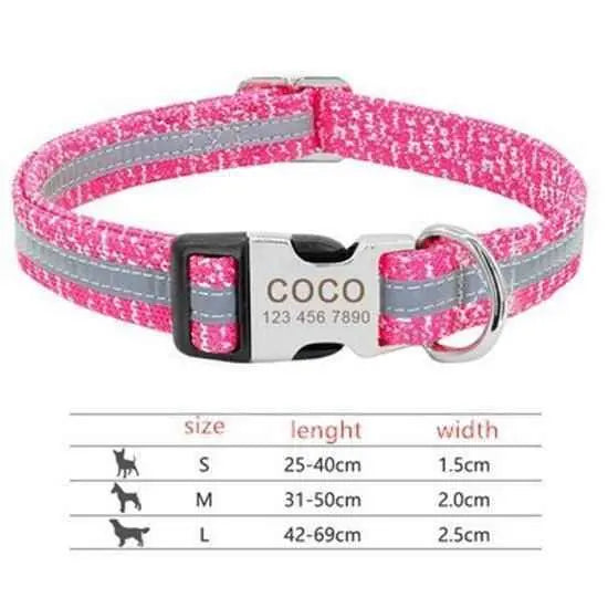 Purrfect Pet Kingdom personalized pet ID collar in pink with reflective strip and metal buckle