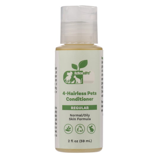 ReNewedPet 4-Hairless Pets Conditioner in 2 oz bottle, a moisturizing conditioner for hairless dogs