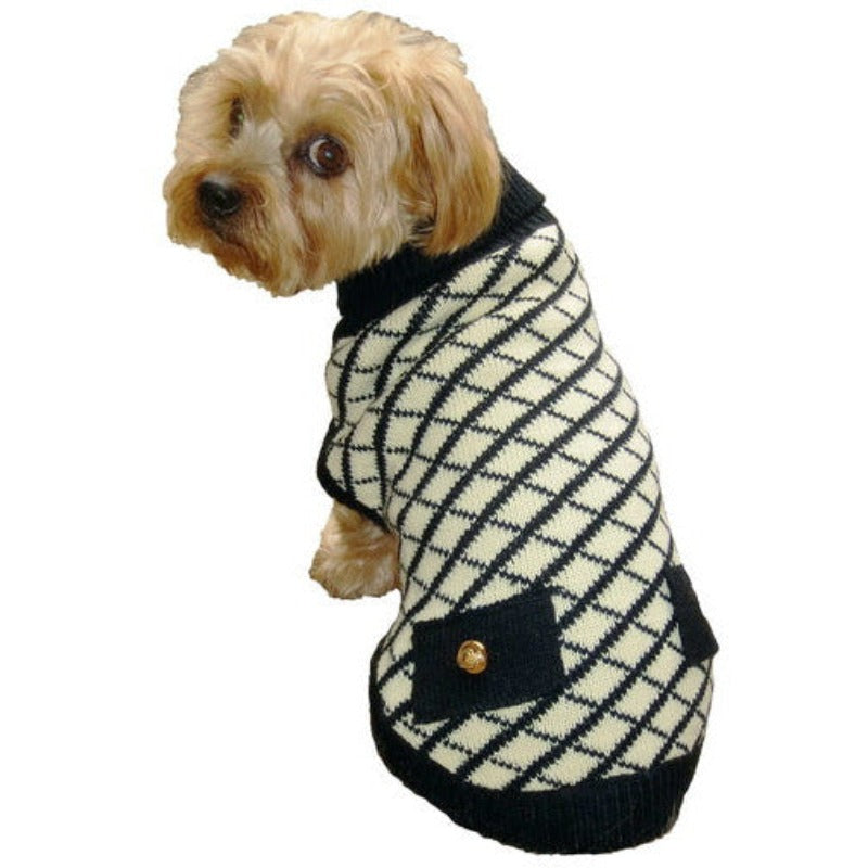 5th Avenue Black and Cream Fashionable Turtleneck Pet Sweater
