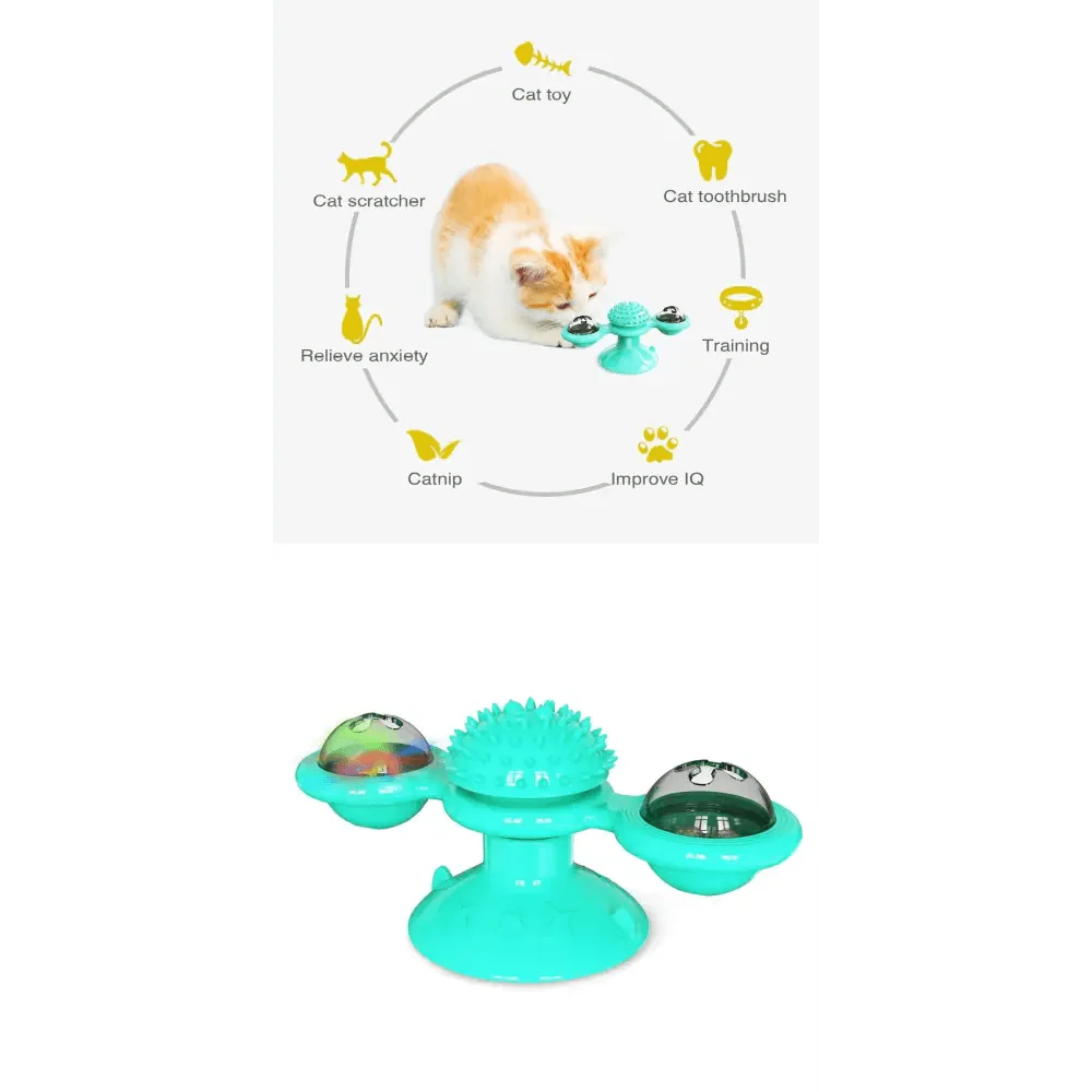 Rotatable Funny Massage Cat Toys Windmill LED Ball Teeth Cleaning