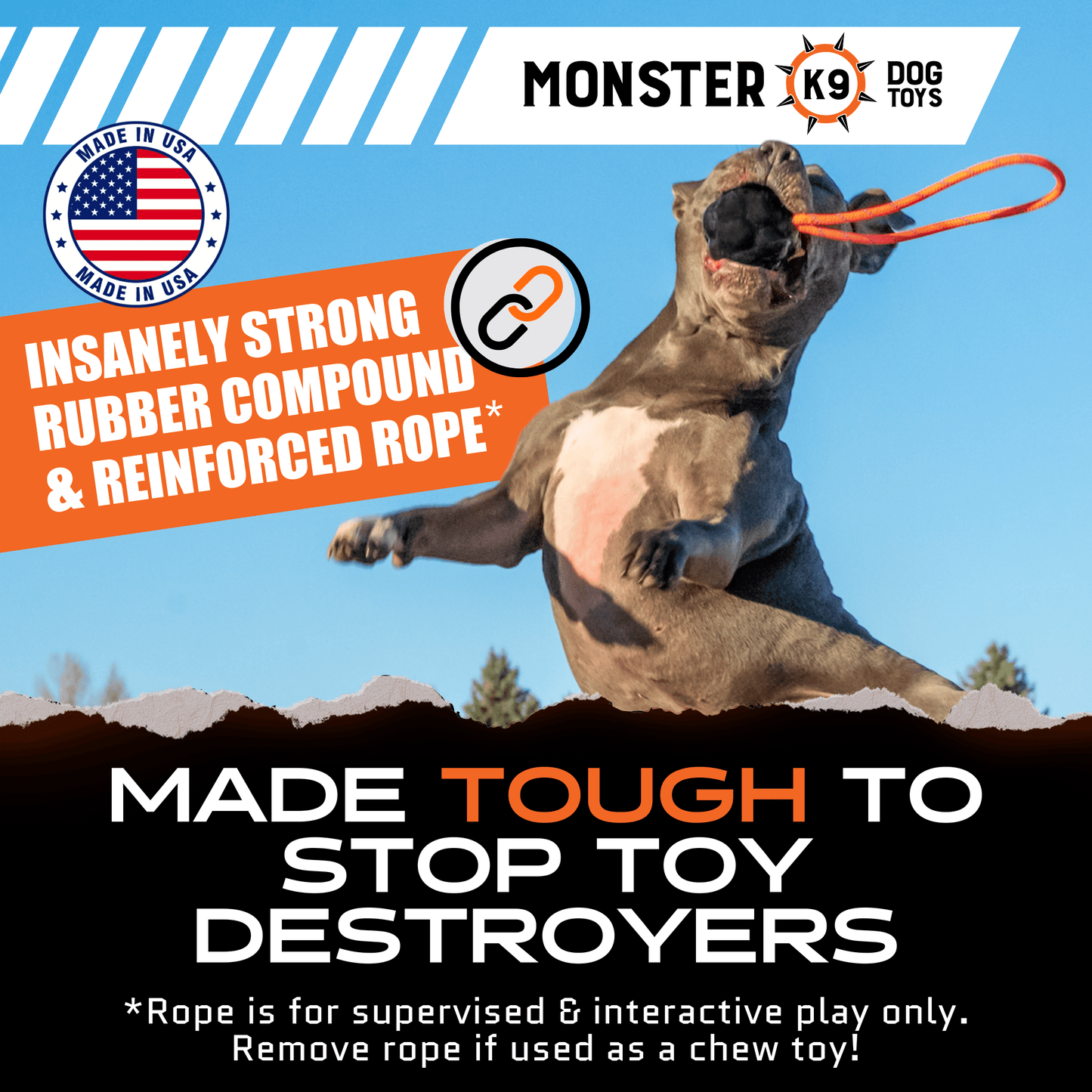 Rumble Rope Ball Interactive Sound Texture Dog Toy 0.75lb ✅