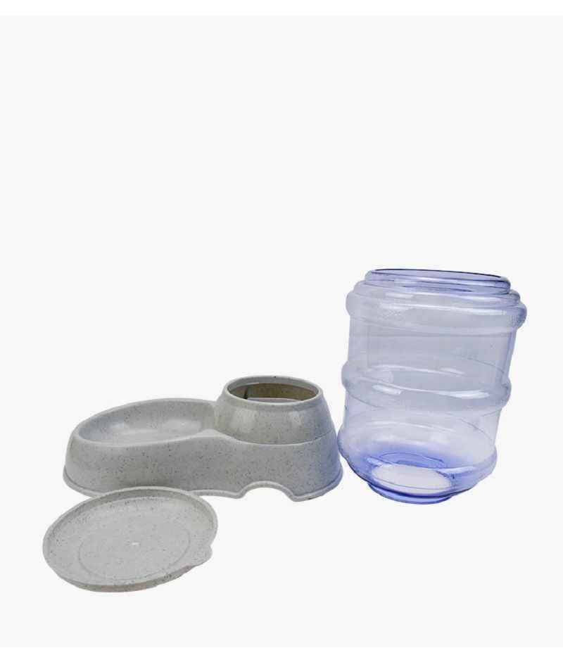 Purrfect Pet Kingdom self-dispensing pet waterer with clear water container and gray base feeder