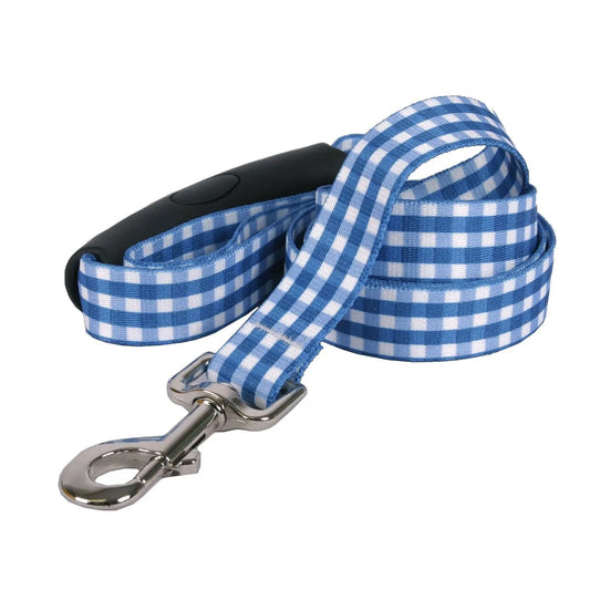 Southern Dawg Gingham Navy Blue Premium Dog Leash by Hot Dog Collars, available in 3/4" wide with EZ Grip Handle, stylish ...