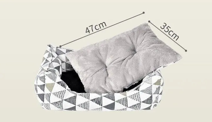 Cozy spill-resistant cat bed by Purrfect Pet Kingdom with removable cushion and geometric pattern