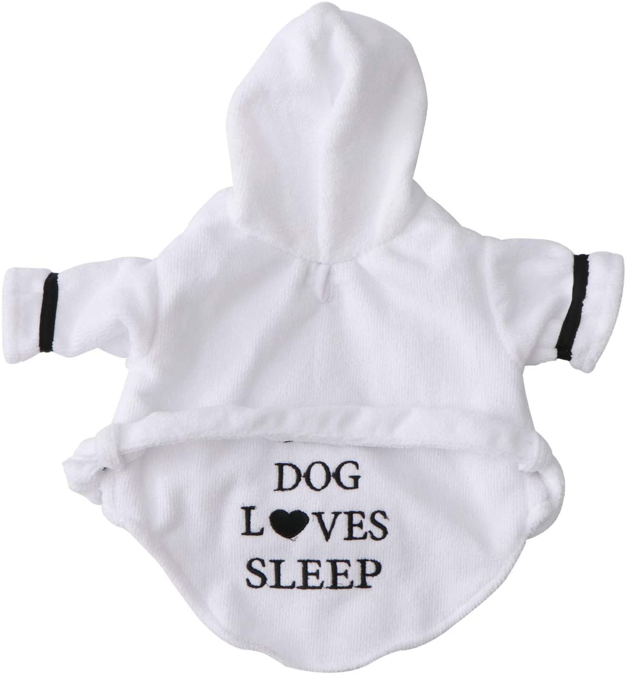 Furr Baby Gifts Dog Hooded Bathrobe in White with 'Dog Loves Sleep' Print for Cozy Bath Time