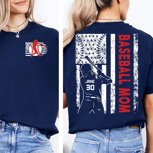 Custom Baseball Mom Shirt | Personalized Custom Name and Number T-shirt | Gift for Mom | Gift for Wife | Front & Back Shirt 682241